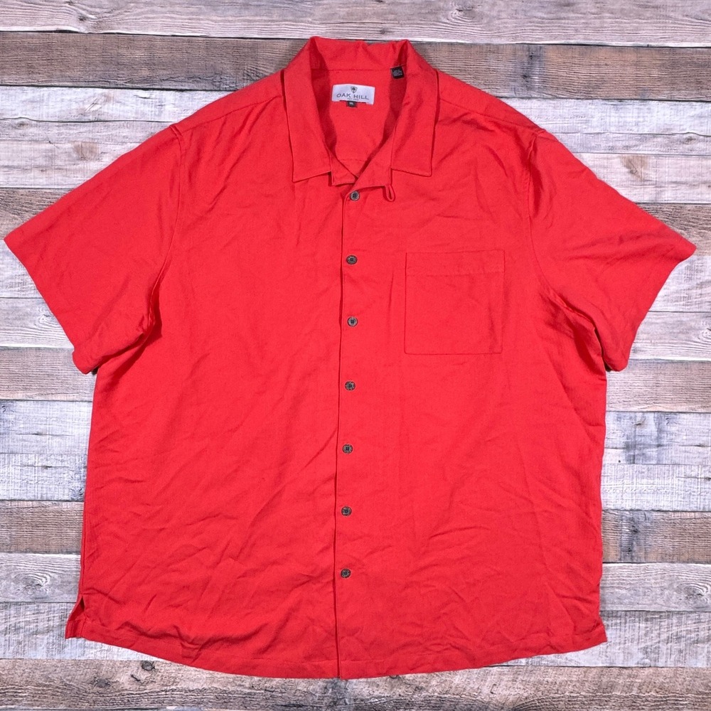 Oak Hill Mens 1XL Coral Red Short Sleeve Button Down Shirt‎ Pique Knit XL
